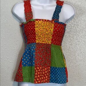 Vintage Colorful Patchwork Smocked Women's Top